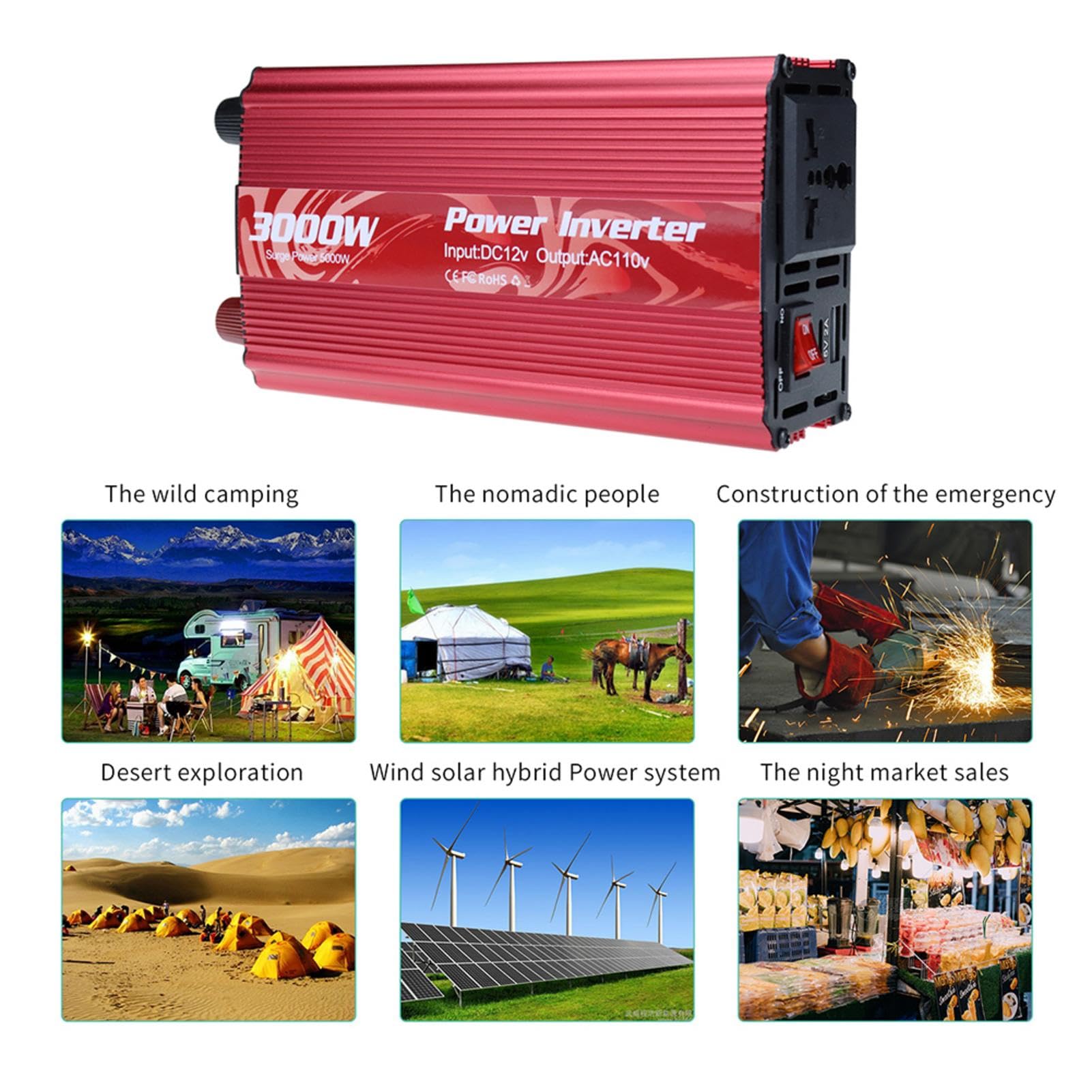 Spanningsomvormer, Gemodificeerde Sinus Omvormer 12 V 220 Omvormer 12 v naar 220 Converter Sinus Omvormer Auto Voltage Converter voeding(2000W,24V