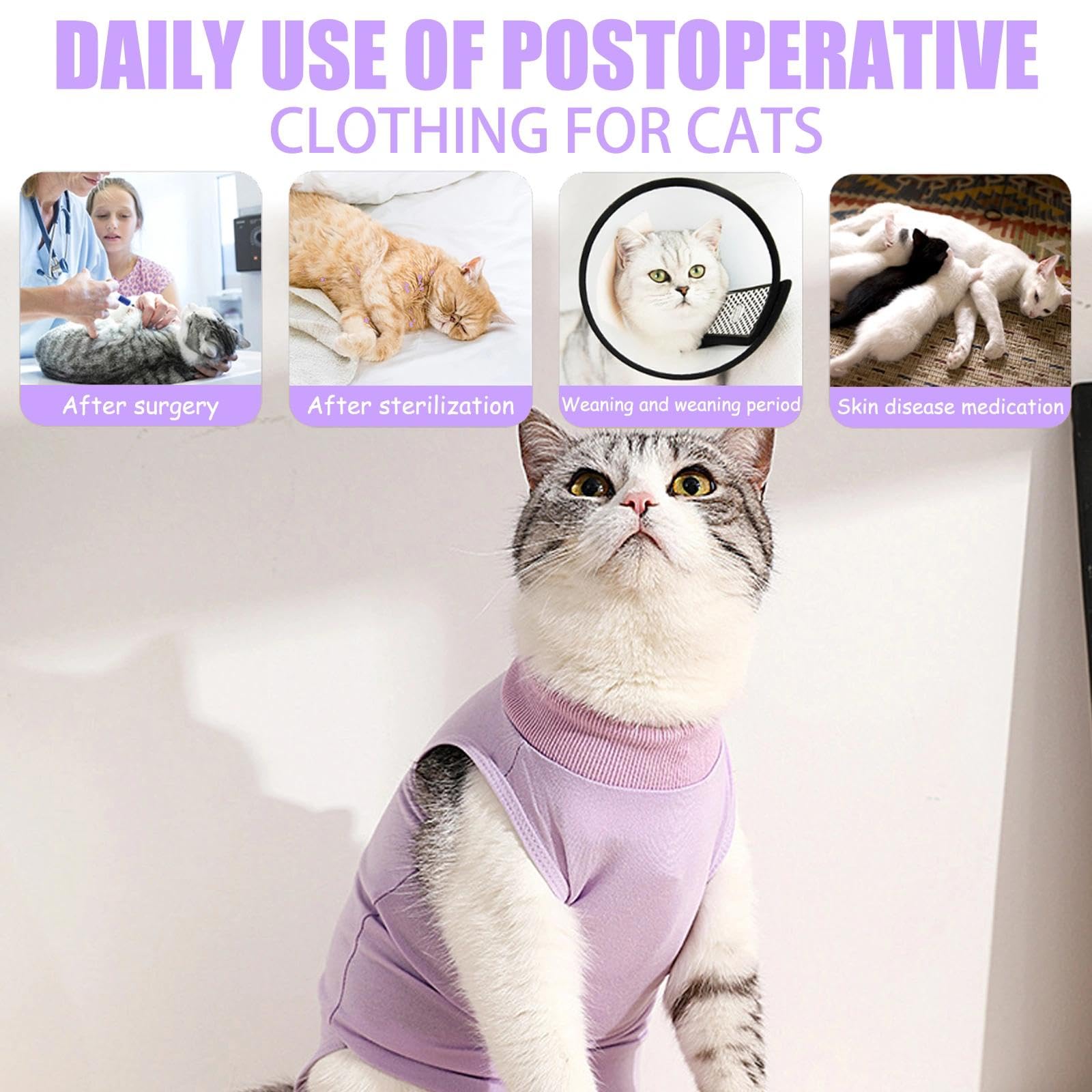 2PCS Gilet de Récupération de Chat,Body Chat Post Opératoire Stérilisation, Combinaison de Récupération pour Chat Anti Léchage， Protection Post-Chirurgie, Contre Les Maladies de Peau -Violet + Bleu(M)