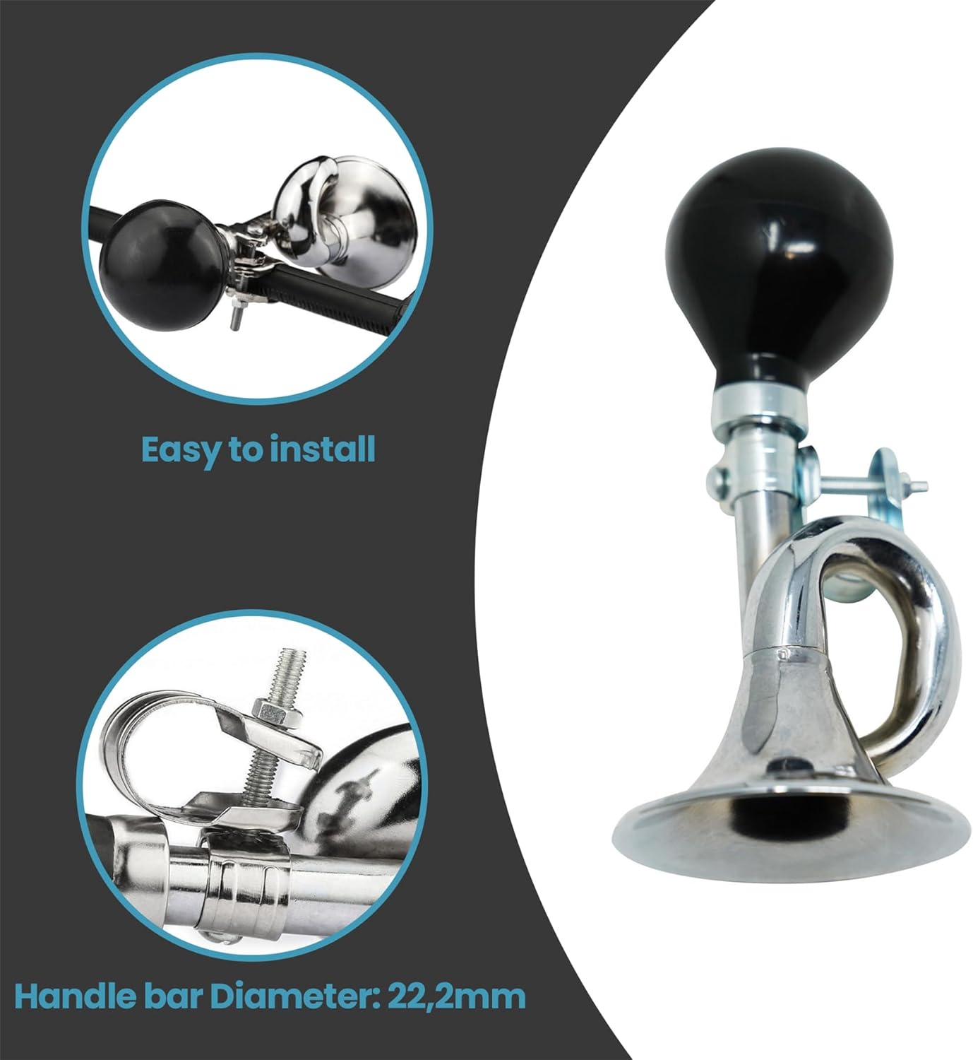 ® Classic Retro Bike Horn, Loud Air Horn with Black Squeeze Bulb, Vintage Metal Design, Easy Handlebar Mount, Weather-Resistant, Perfect for Adults & Kids