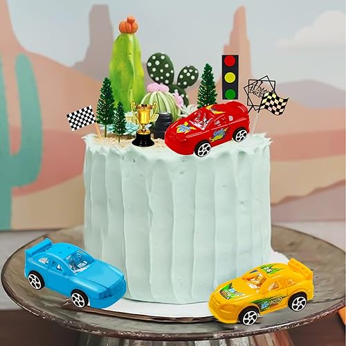 Miniatura 6 de MEMOVAN Decoración para pasteles de autos de carreras, 38 piezas, decoración de pastel de cumpleaños para niños y niños, suministros de cumpleaños,