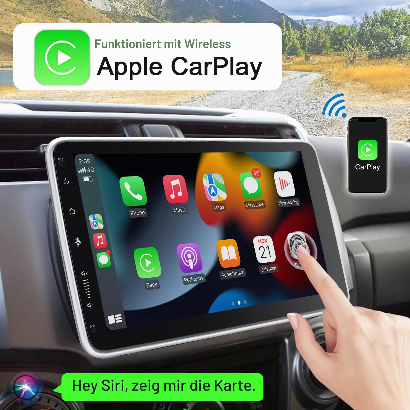 Android Autoradio mit Navi 10 Zoll Bildschirm Eingebaut DAB+ Wireless CarPlay & Wireless Android Auto 1 Din Auto Radio Touch Display mit Bluetooth 8 Core 2+32G 4G WiFi GPS AM/FM RDS Rückfahrkamera…