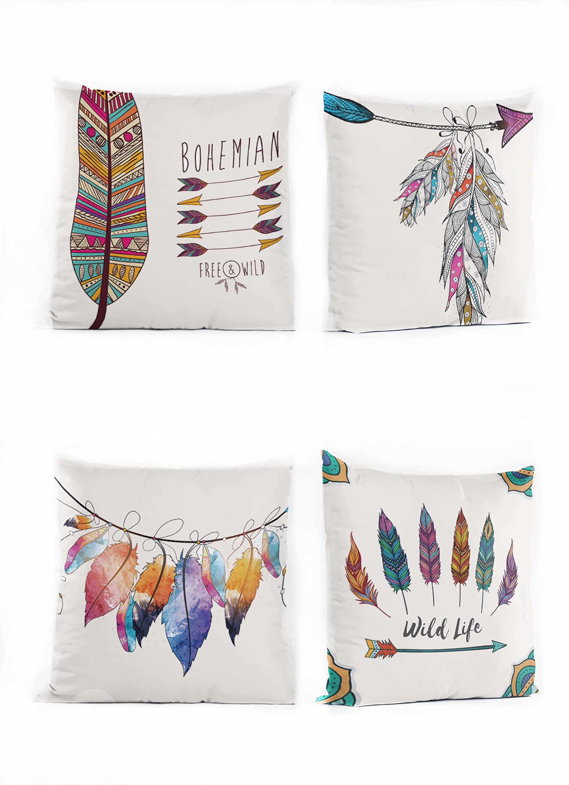 Bamboo Decor | Linen Cushions Covers Set Of 4 Size (45x45) CM-(18x18) IN Stylish Design For Sofa-Bed-Chair (Bohemian)
