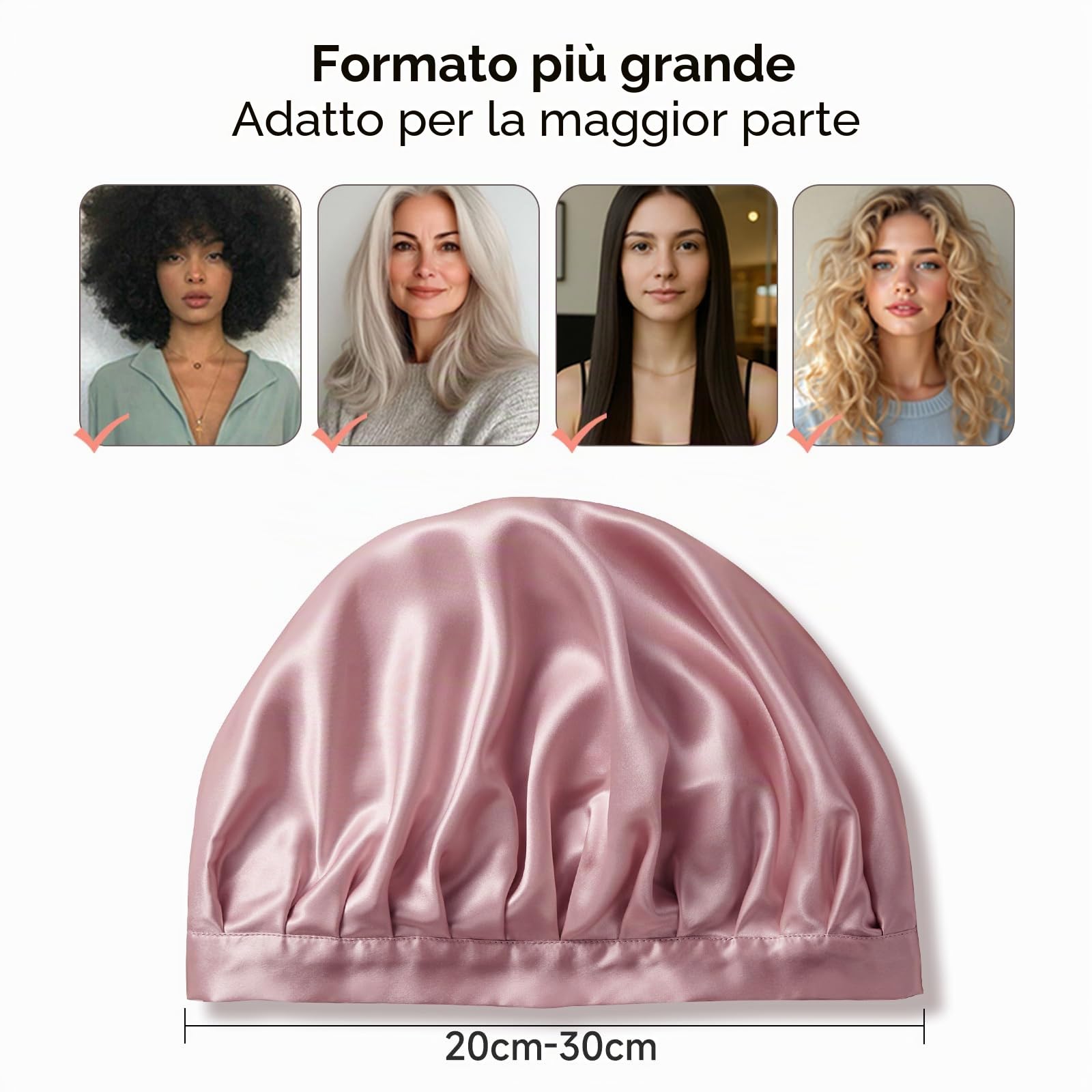 Kaome Berretto da Notte in Seta 22 Momme 100% Seta di Gelso, Berretto per Capelli Regolabile Doppia Faccia, per Capelli Ricci e Lunghi, Morbido e Antiscivolo, Traspirante con Sacchetto