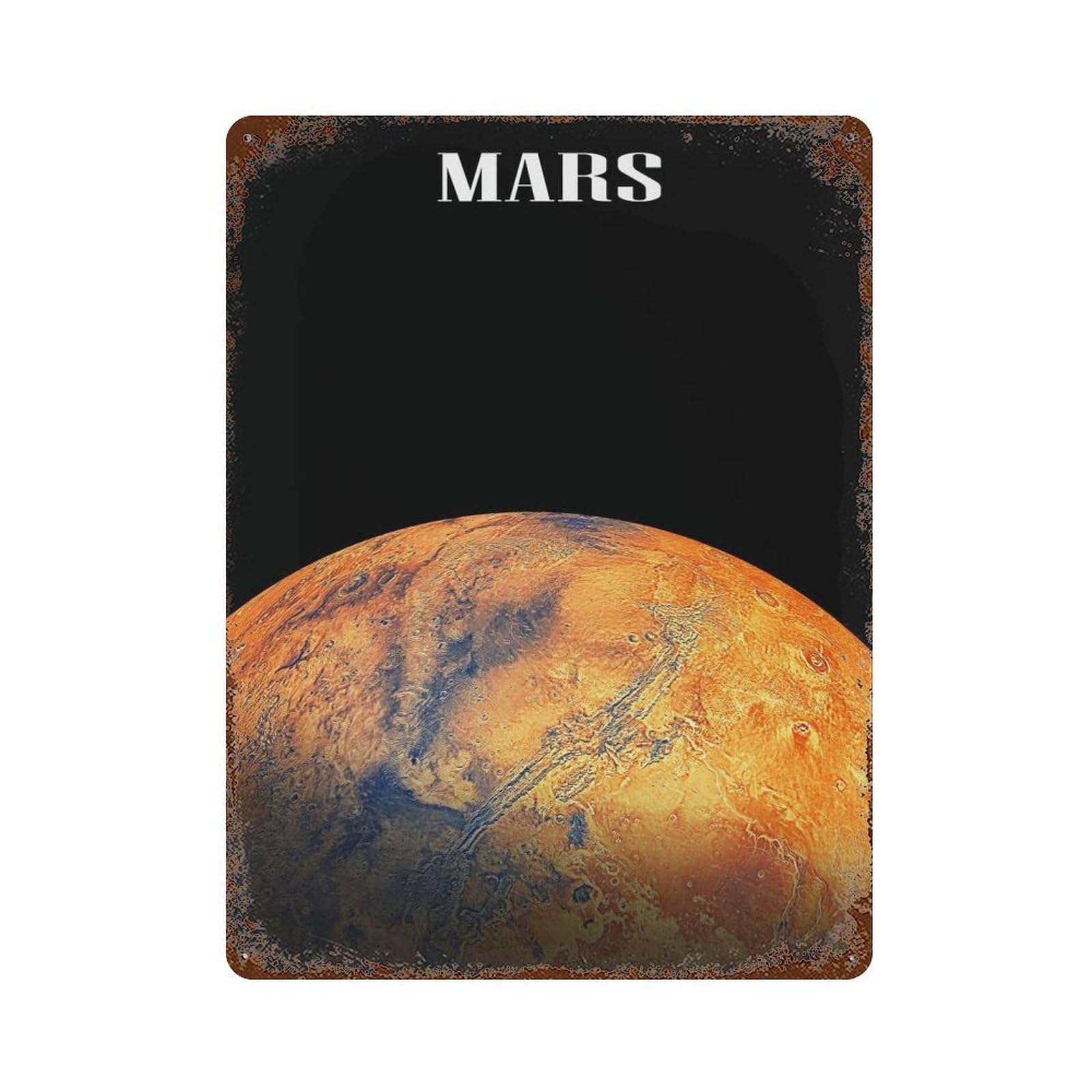 Decorative Tin Sign with Planet Mars Space Design 15.7"x11.8", for Basement, Hobby Room And Garage Decor, Rustic Home Decor