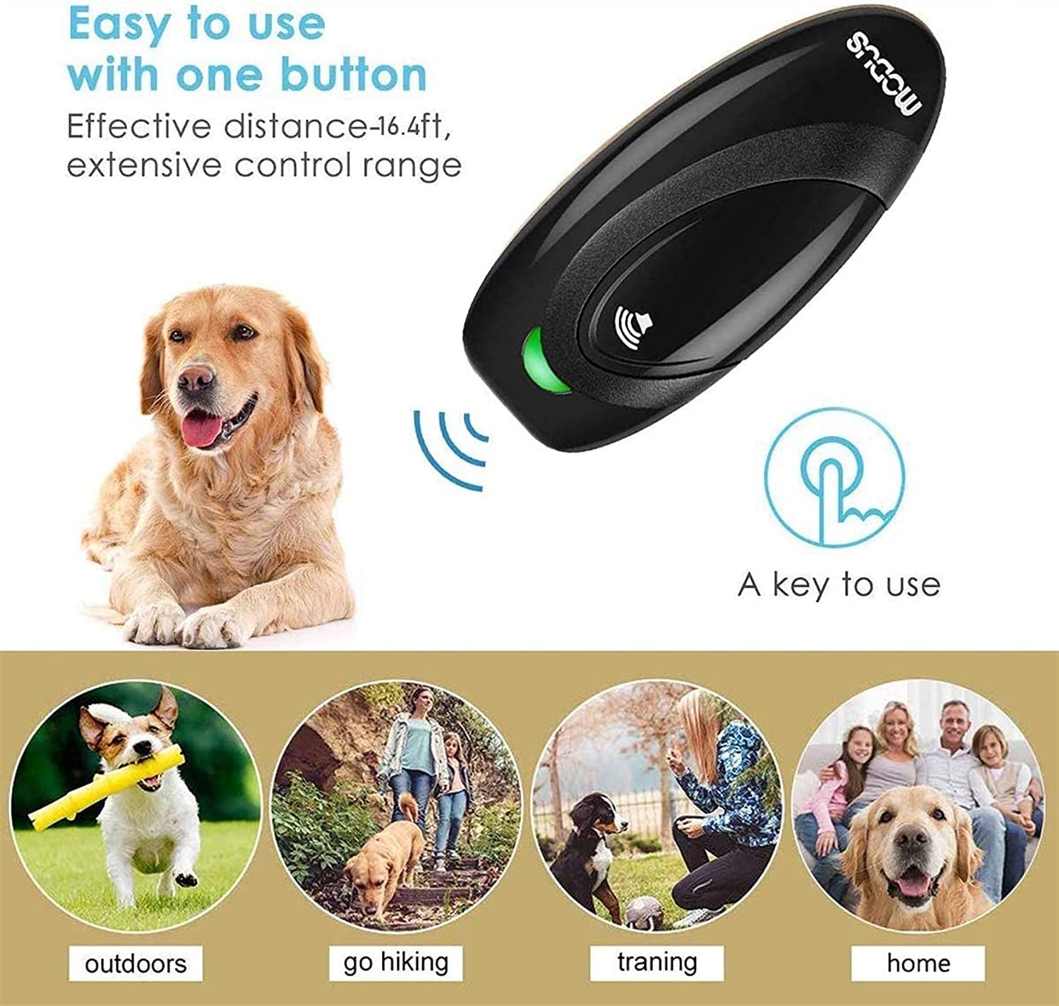 Dispositivo antiladridos, disuasorio ultrasónico de ladridos de perros, control de ladridos, herramienta de entrenamiento de comportamiento de perros de rango de control efectivo de 16.4 pies, seguro
