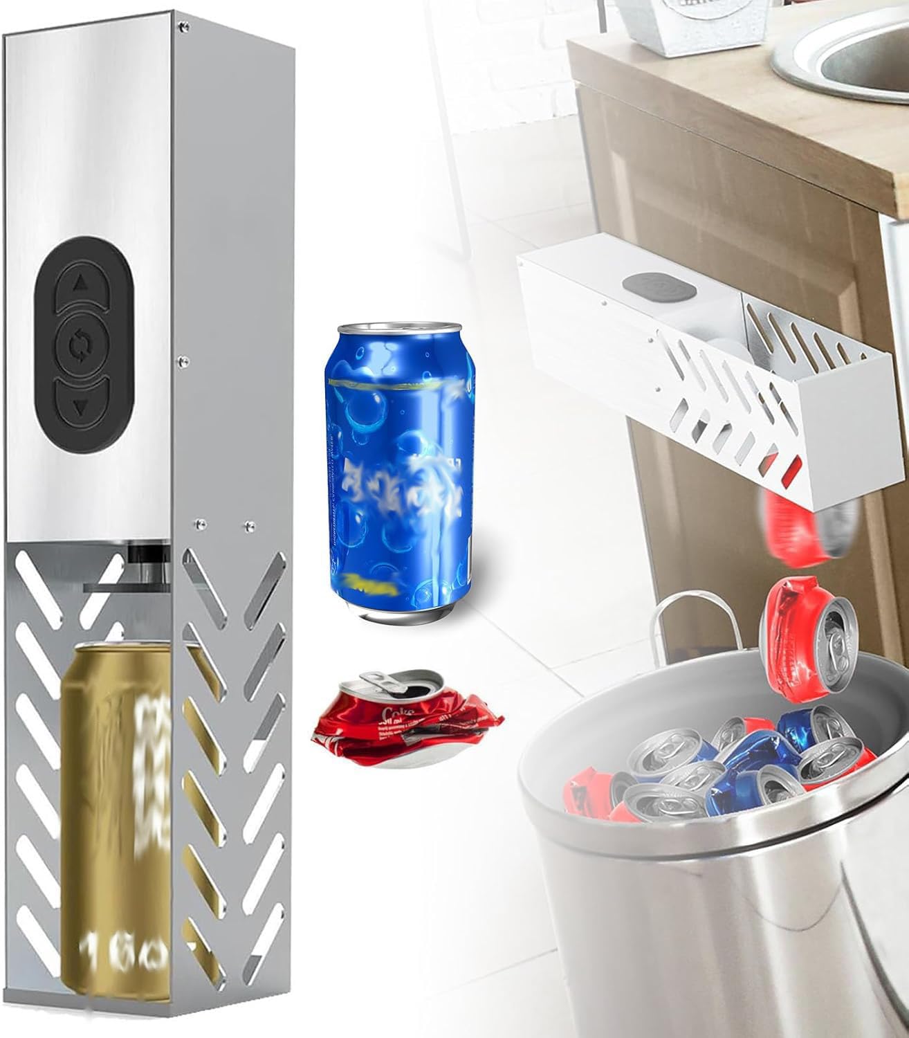 Eiwitany Wall Mounted Electric Can Crusher for 12oz-16oz Aluminum Cans - Efficient Recycling Smasher for Seltzer, Soda, Cola, and Beer Cans