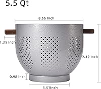 Vista 15 de Colador de metal con mango de madera y base estable, cesta coladora de cocina de acero con recubrimiento en polvo para escurrir pasta, verduras