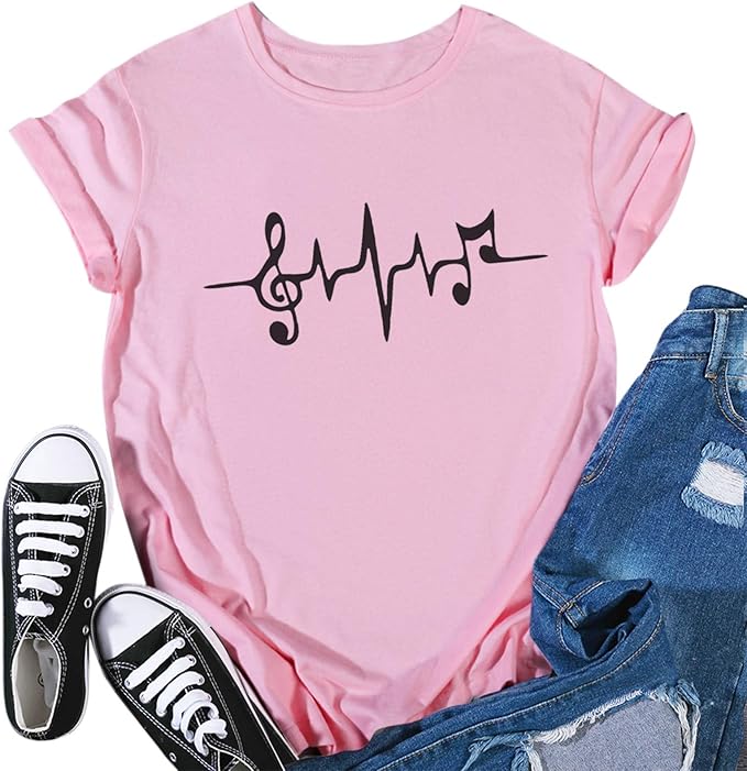 Amazon Tシャツ レディース 半袖 シャツ カットソー トップス おしゃれ ハートビート 柄 快適な 無地 柔らかい かっこいい カジュアル ファション ブラウス 夏服 ゆったり 大きいサイズ 着やせ 韓国 オシャレ 体型カバー 安い お出かけ Tシャツ カットソー 通販