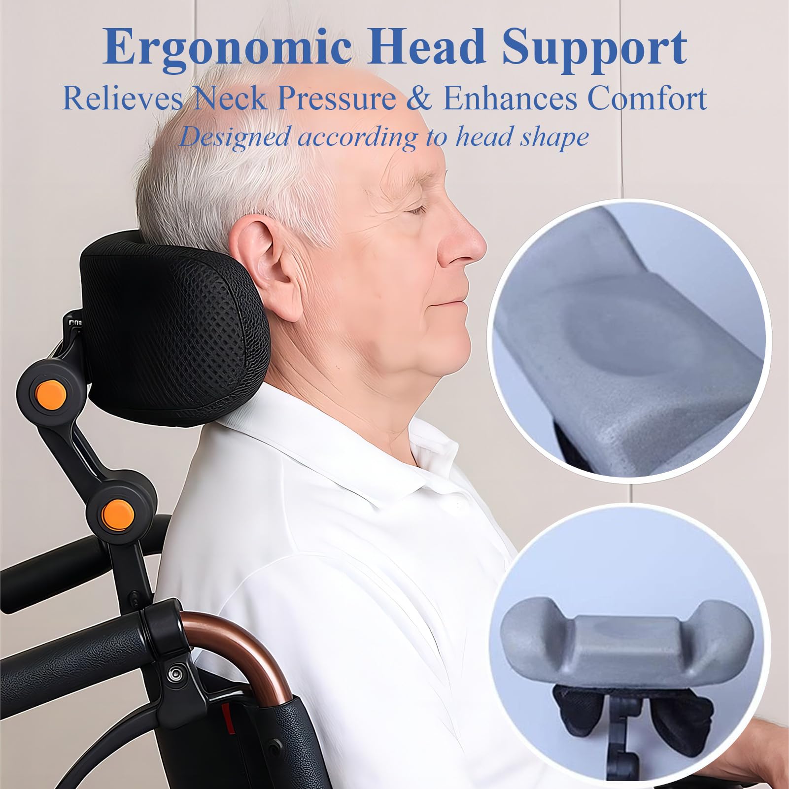Regulowany zagłówek do wózka inwalidzkiego – ergonomiczny zagłówek do wózków inwalidzkich, podparcie karku dla seniorów i osób niepełnosprawnych, do uniwersalnych wózków inwalidzkich