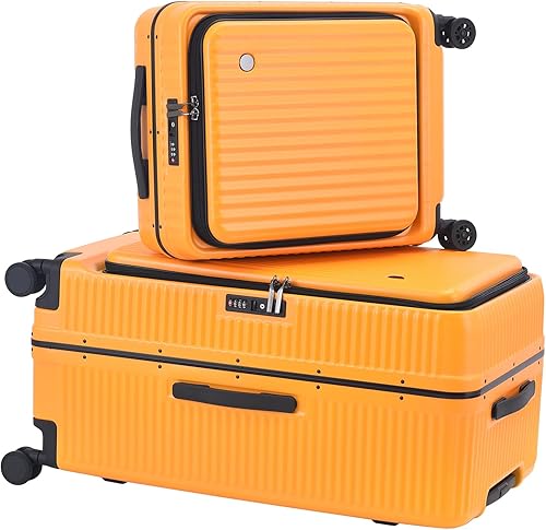 Juego de equipaje de 2 piezas con marco de aluminio 2029 con apertura lateral, maleta rígida ligera de ABS + PC con bloqueo TSA, ruedas universales
