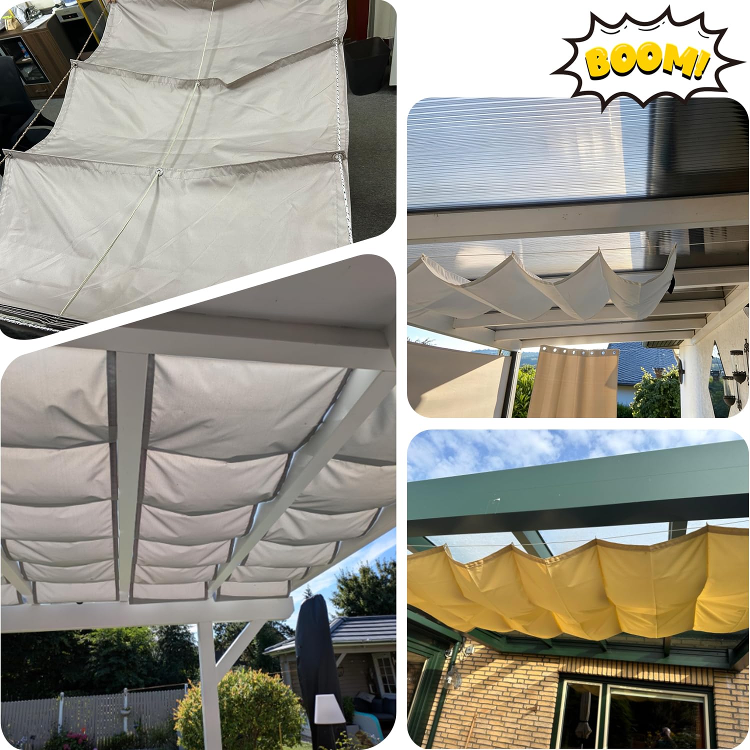 einziehbar sonnensegel 1.5x5m Verstellbar Sonnenschutz Terrasse Anpassung Multi 13 Farbe und Größe Geeignet für Außenbereiche wie Garten und Balkone,TerrasseHellgrau