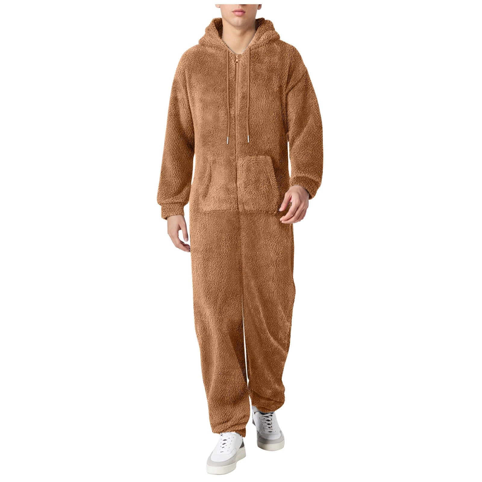Mono de Invierno cálido para Hombre, Monocolor, de Felpa, Pijama Mullido, de Forro Polar, Pijama de una Pieza, Suave, Largo, con Capucha Cómodo y versátil