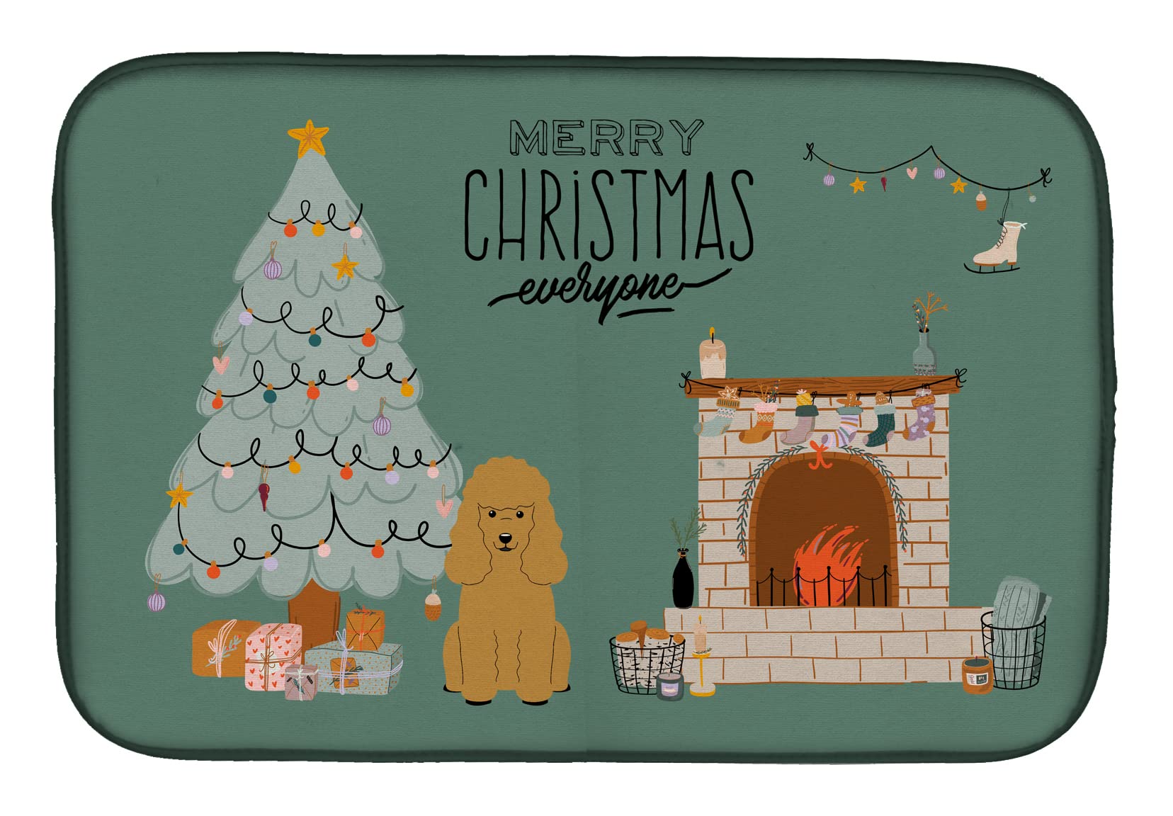 Tapis de séchage polyester caniche de Noël marron clair lavable pour égouttoir évier