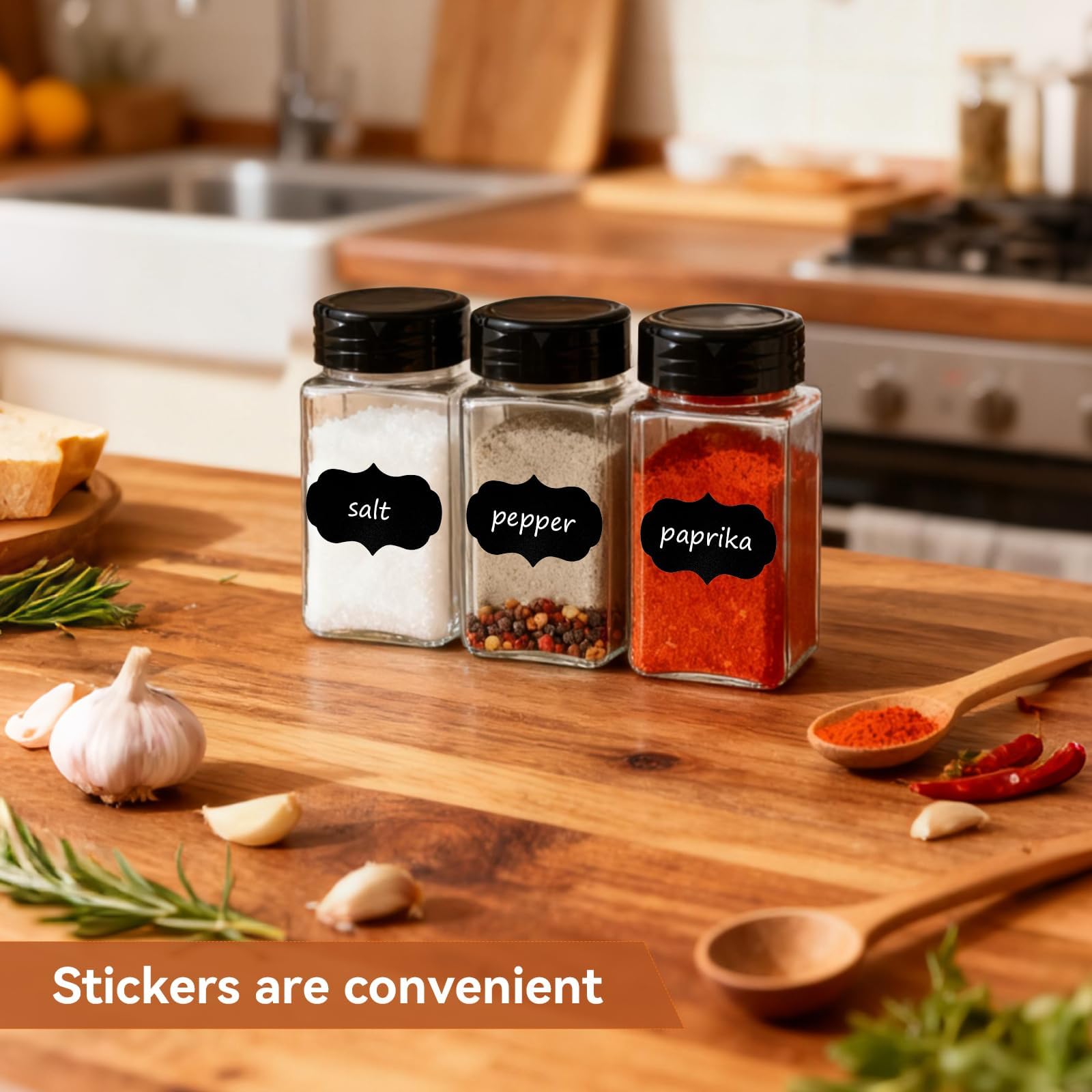 28 barattoli per spezie in plastica da 255 ml, con coperchio nero, ricaricabili, per spezie, erbe, barbecue, rubs, spezie, organizer da cucina