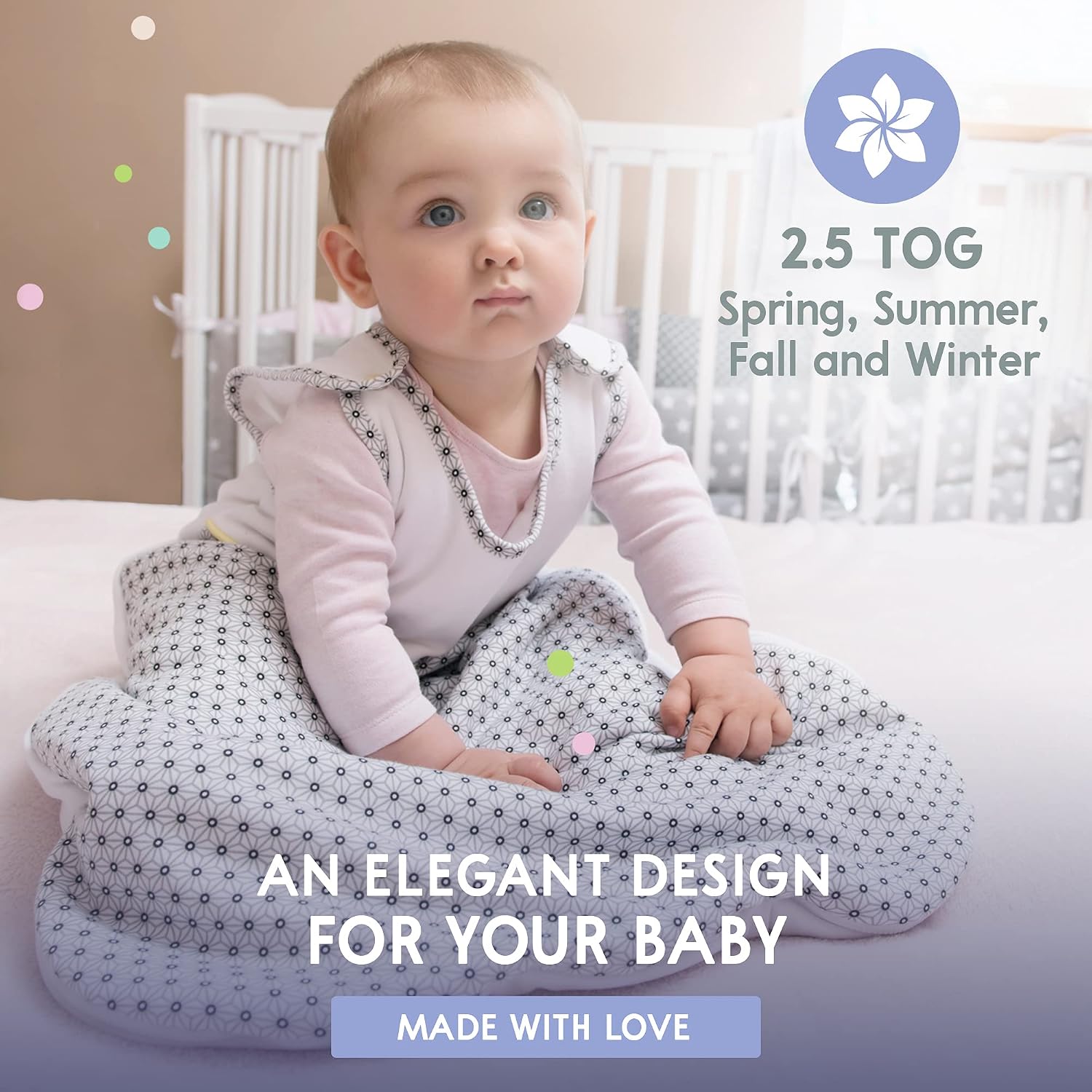 Sweety Fox 2.5 TOG Baby Sleeping Bag, 36in, Grey - Sleeping Bag Baby 12-18 Months - Swaddle Bag with Organic Cotton - Baby Clothing Free of Chemicals and OEKO-TEX Certified - Unisex Baby Sleeping Bags