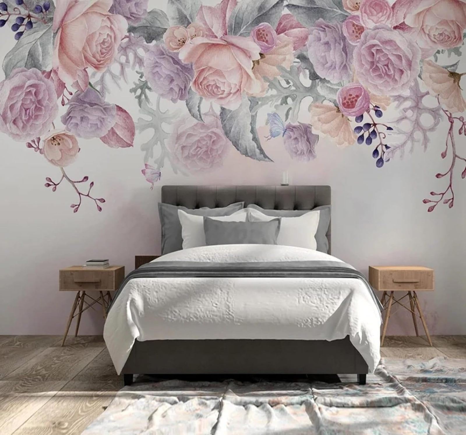 XLMING Beautiful Watercolour Hand Painted Roses Butterflies 3D Wallpaper Luxury Home Dining Decor Paste Sofa Living Room The Wall for Bedroom Mural-430cm×300cm