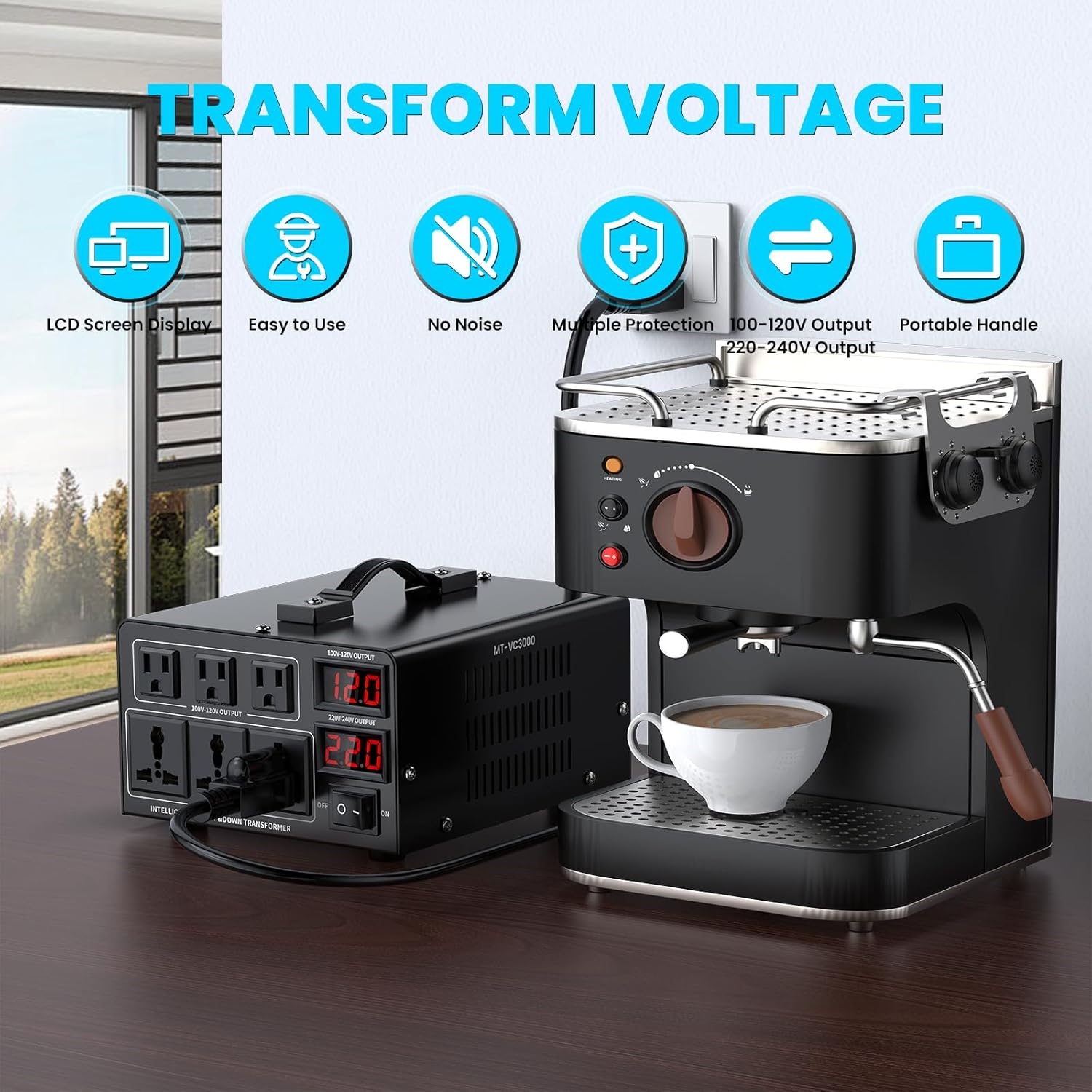 3000W Voltage Converter Transformer(110V to 220V or 220V to 110V) Step Up/Down Converter 110/120 Volt - 220/240 Volt w/US Power Cord,Circuit Breaker Protection, LCD Screen Display