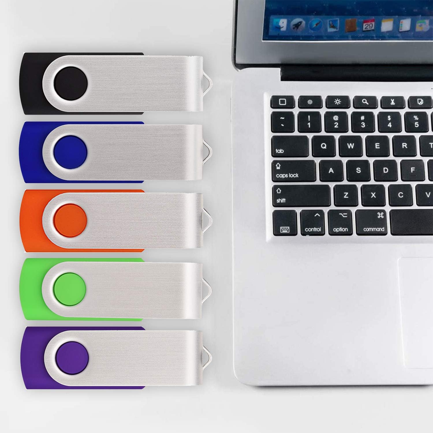 5 Pack 32GB Flash Drive, USB 2.0 Swivel Thumb Drives Bulk Memory Stick Jump Drive Pen Drive Zip Drive for Data Storage,Black/Blue/Orange/Green/Purple (32G, 5Pcs Mixed Color) - Image 9