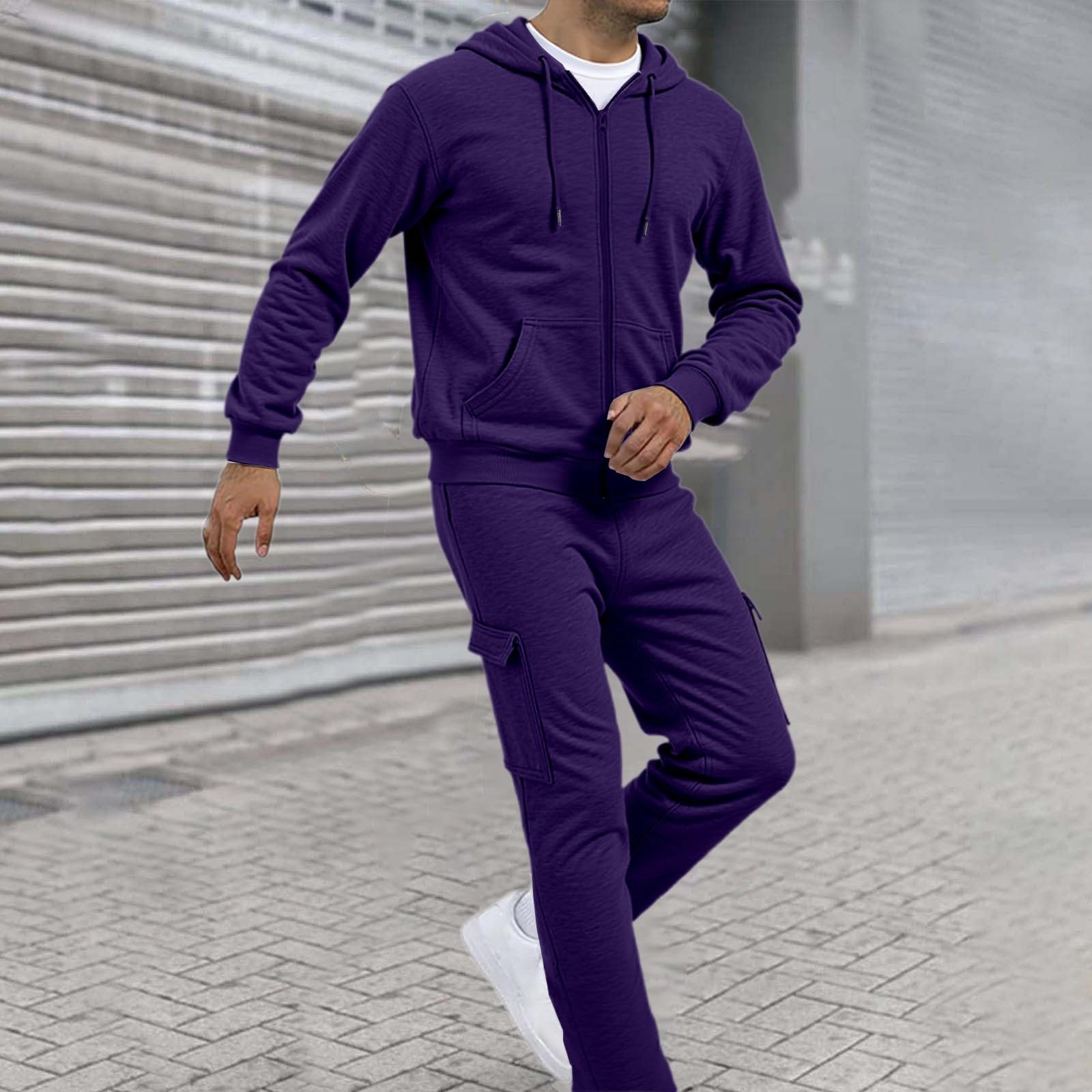 Générique Męski zestaw 2-częściowy bawełniany krótki rękaw spodenki sportowe lato lekkie na co dzień oddychające miękkie wygodne casualowe dres dres dres okrągły dekolt plaża A113, Ciemny fioletowy