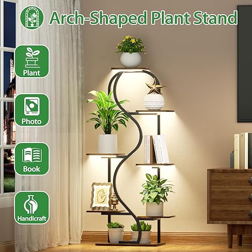 Miniatura 6 de Soporte para plantas de interior con luces de crecimiento, estante para plantas de 48 pulgadas de alto para interiores, soportes de esquina de 7