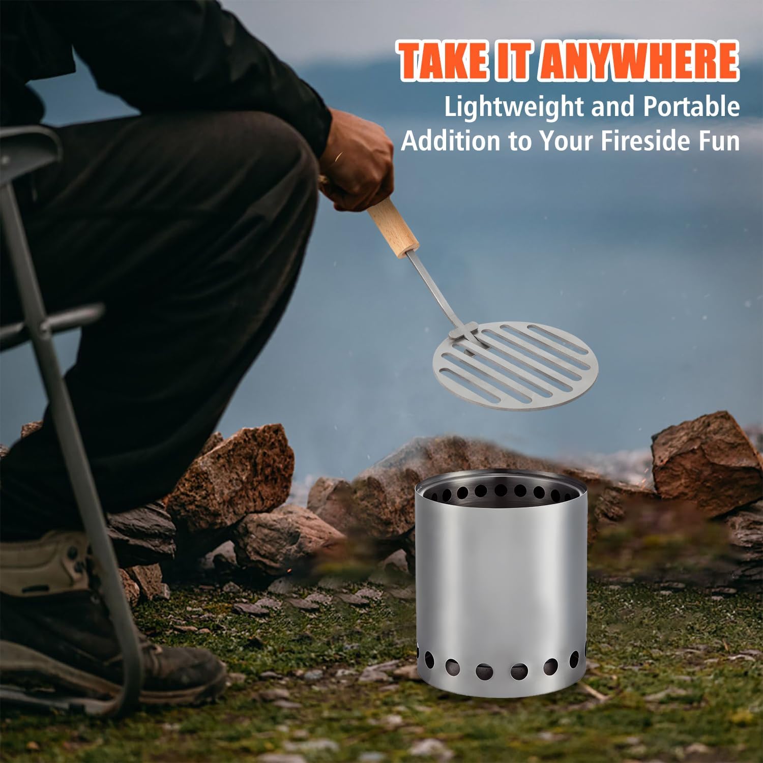 KEESHA Grill Plate for Small Solo Stove Tabletop Fire Pit, 304 Stainless Steel Grate with Safety Handle for Solo Stove Mesa, 5''