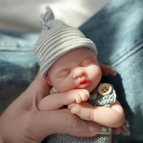 Miniatura 2 de Bebé de silicona de 7 pulgadas, micro bebé prematuro de silicona de cuerpo completo, muñeca de realidad lavable con kit de alimentación y caja de