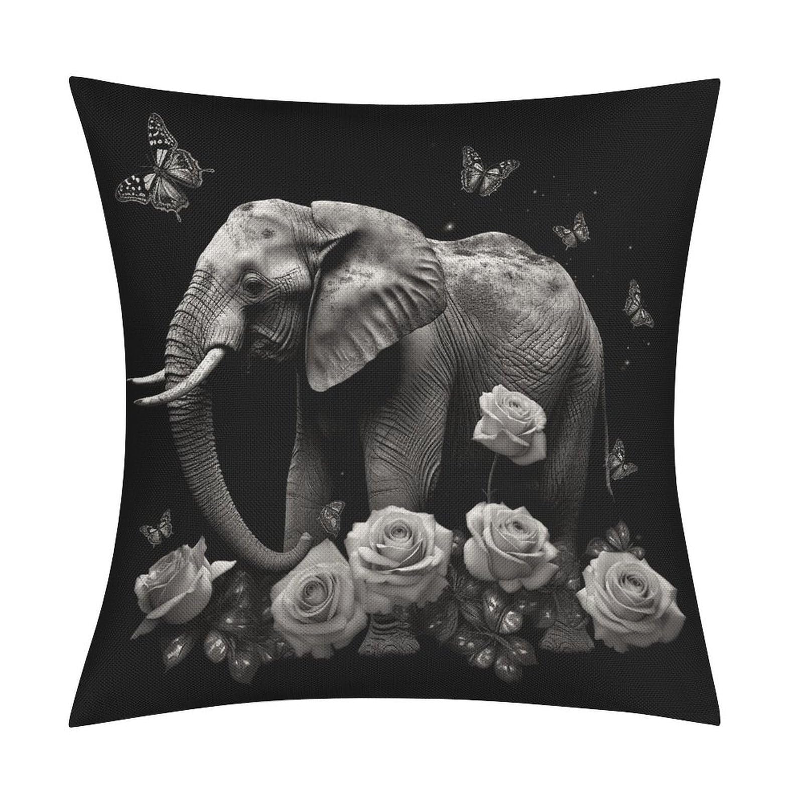 Fodpand Style Elephant And Butterfly Pillow Covers 18X18 Inch, Pillow Cases Boho Farmhouse, Throw Pillow Covers For Couch Sofa Bed Spring Home Decor