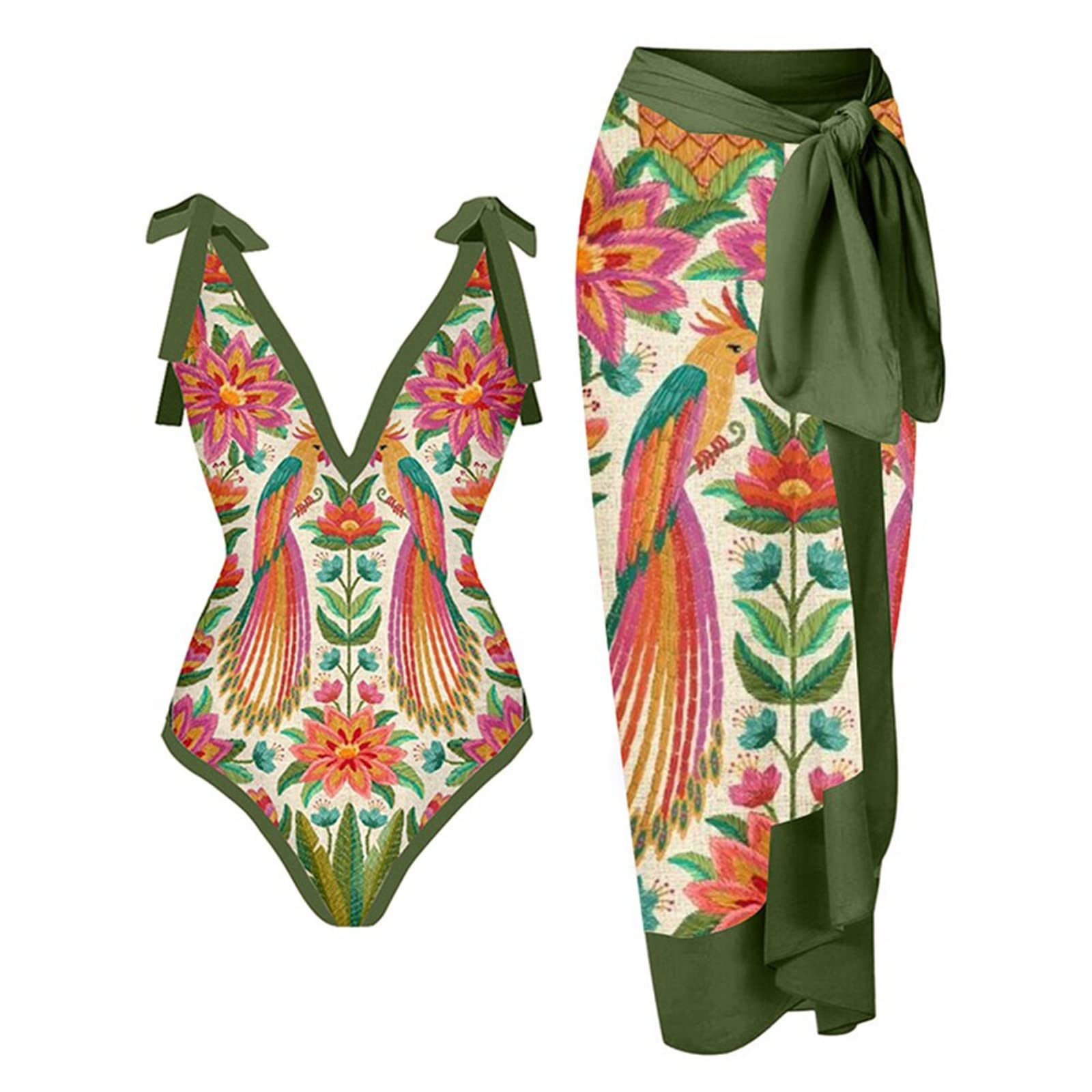 riou 2024 Bañadores Mujer Reductores Barriga Moda Sexy Cuello en V Bañador+Falda de baño y Pareos Cintura Alta Conjuntos Traje De Baño Halter Tankinis Dos Piezas Verano Vacaciones