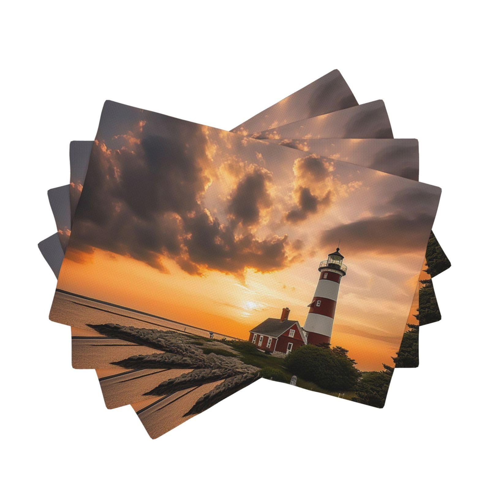 Placemats Set of One Size Washable Wipeable Table Mats Heat Resistant Weave Place Mats Lighthouse at Sunset Placemats Wrinkle Free Place Mats for Dining Table Party Holiday 30 x 45 cm
