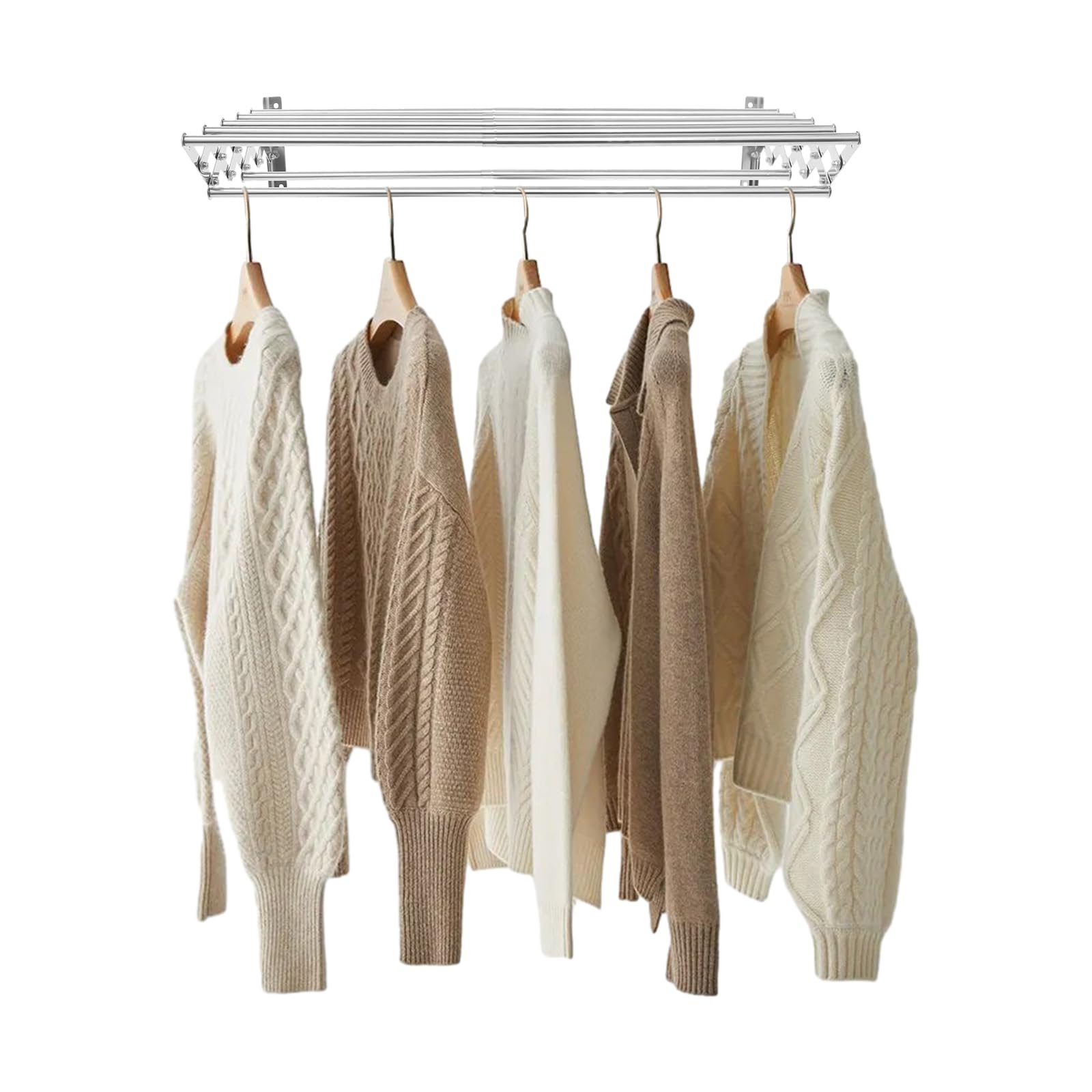 Stendibiancheria da parete in acciaio inox, pieghevole, stendibiancheria da parete con 5 aste, portasciugamani in metallo per bagno, larghezza 42-80 cm