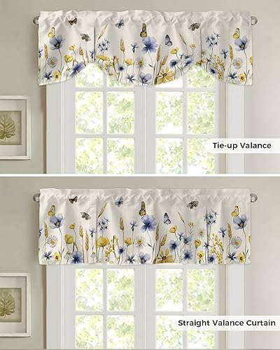 Miniatura 5 de Cortina de cenefa con lazo de hojas de mariposa para cocina, sala de estar, dormitorio, baño, cafetería, bolsillo para barra, panel de cortina corto