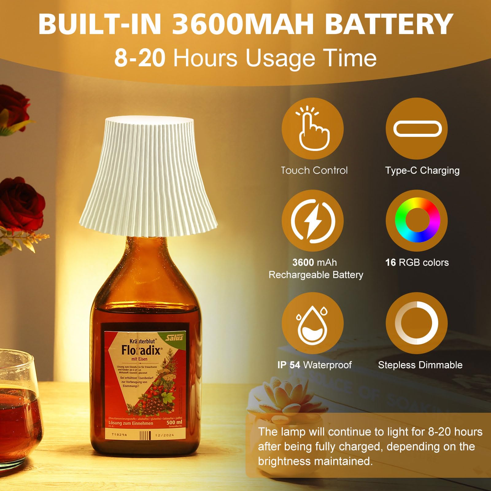 Lampada Da Bottiglia LED Ricaricabile - Luce D'Ambiente Per Vino E Gin, Controllo Touch, 18 Colori, IP54 - Foto 11