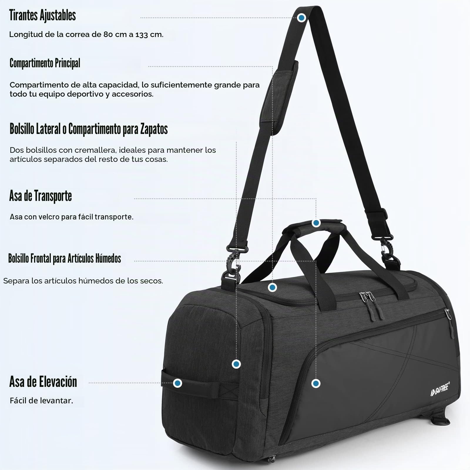 G4Free 45L/60L Bolsa de Deporte Grande & Bolsa de Viaje para Mujeres y Hombres/con Compartimento para Zapatos y Compartimento Húmedo Mochila Gimnasio para la Escuela, Deportes, Fitness y Viajes