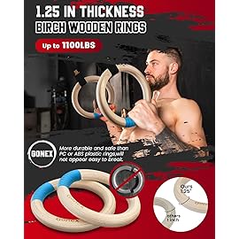 Gonex Gymnastics Rings with Adjustable Number Cam Buckle Straps, Workout Pull Up Olympic Rings for Gym, Full Body Exercise, Outdoor Training, 8.7 ft Straps Non-Slip Rings