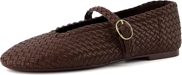 CUSHIONAIRE Bistro Mary Jane Flats for Women, Woven Ballet Flats Shoes with Strap and Memory Foam for All-Day Comfort