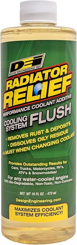 Design Engineering Radiator Relief Cooling System Flush 16 oz | Engine Radiator Cleaner and Cooling System Flush Treatment for Improved Cooling Performance and Rust Removal | Made in USA