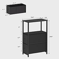 Vista 3 de TUTOTAK Small Narrow End Table, Set of 2, Side Table, Nightstand with 2 Cloth Drawers, Couch Table, for Living Room, Bedroom, Bedside, Black