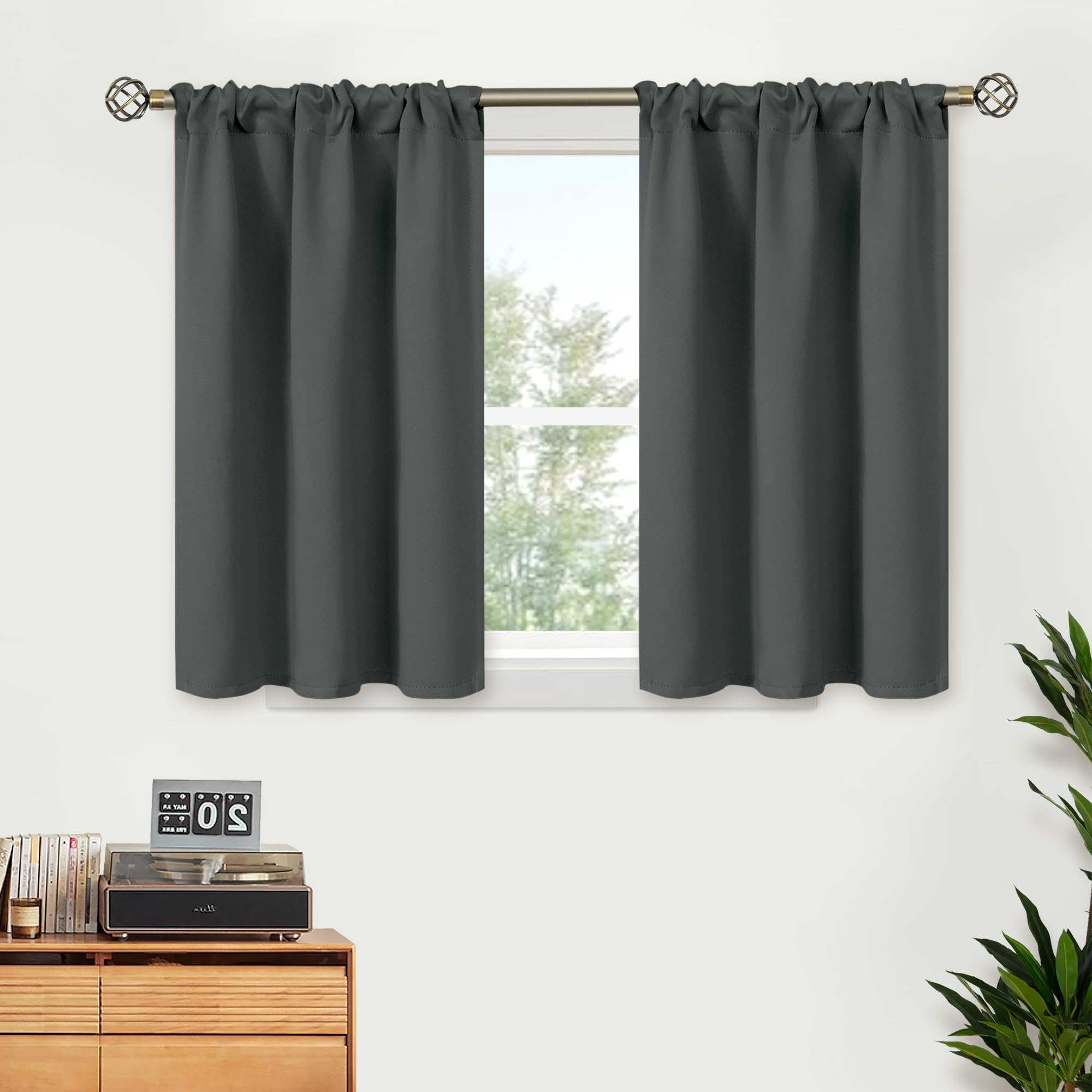 BGment Dark Grey Curtains 36 Inch Length for Kitchen Cafe Window - Small Blackout Drapes Half Window with Rod Pocket for Bathroom RV, 2 Panels, 34 x 36 Inch โ image 1