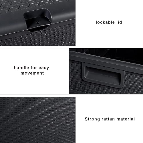 Miniatura 4 de SEALAMB Caja grande de almacenamiento al aire libre de 120 galones, caja de cubierta impermeable de resina para interiores para muebles de patio,