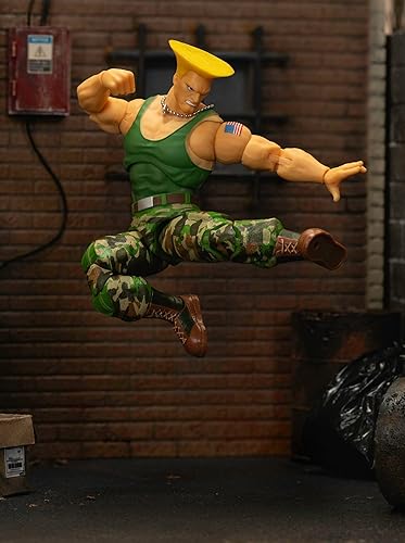 Miniatura 9 de Jada Toys Street Fighter II Guile Figura de acción a escala 1:12, 6 pulgadas de alto, cabezas intercambiables, manos y accesorios