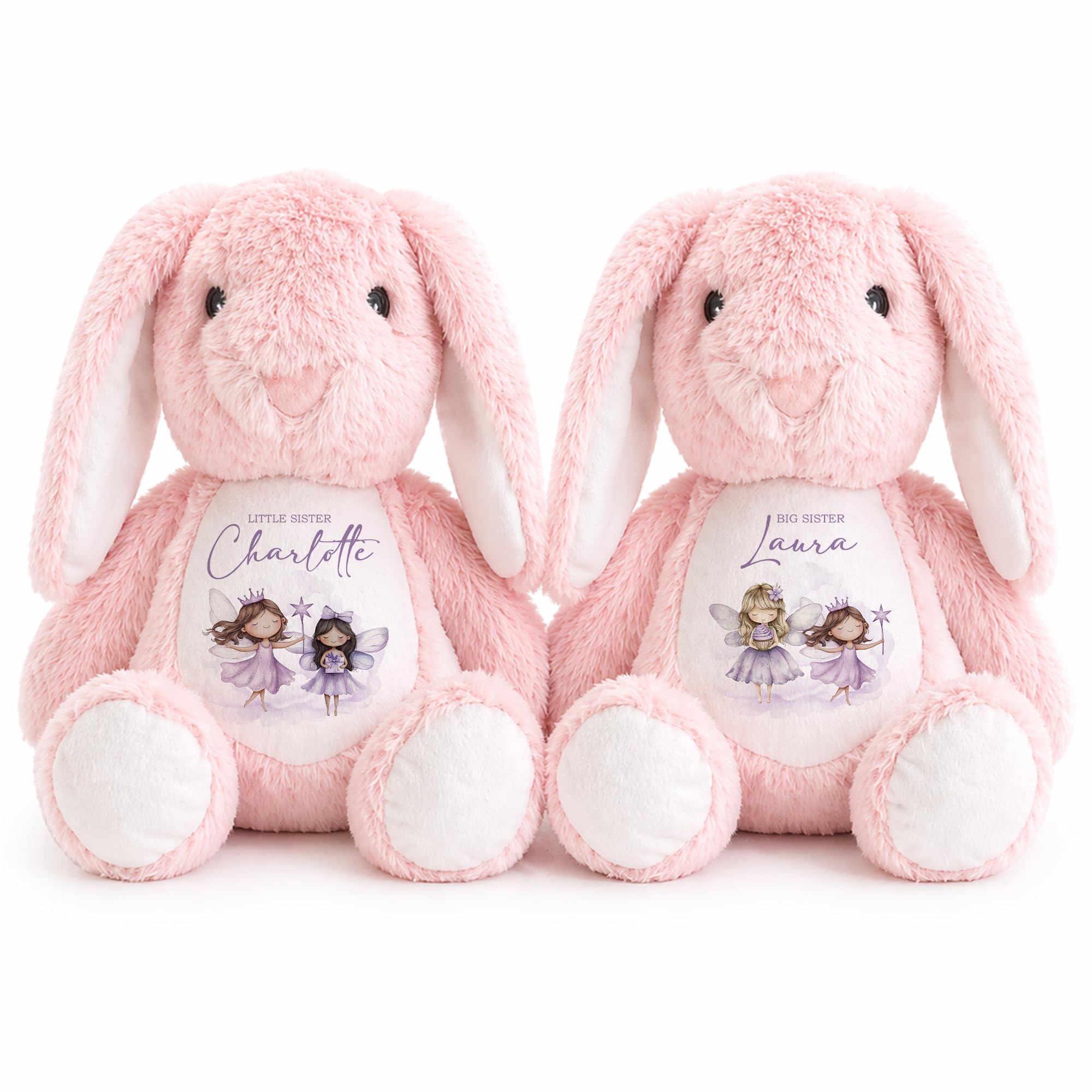 Personalised Big Sister Little Sister Bunny, Custom Name Plush Toy Gift, Soft Pink Rabbit Keepsake, Sibling Gift Idea, Baby Shower Present, Children’s Plush Toy