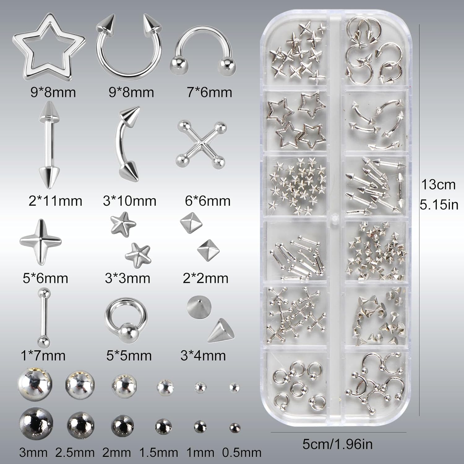 3D Metal Punk Bullet Nail Art Rivet Silver Black Nail Charm Alloy Gothic Stars Studs Spikes Beads Steel Balls Rock Mini Flat Back Y2K Nail Art Studs Nail Gems Nail Supplies Decoration
