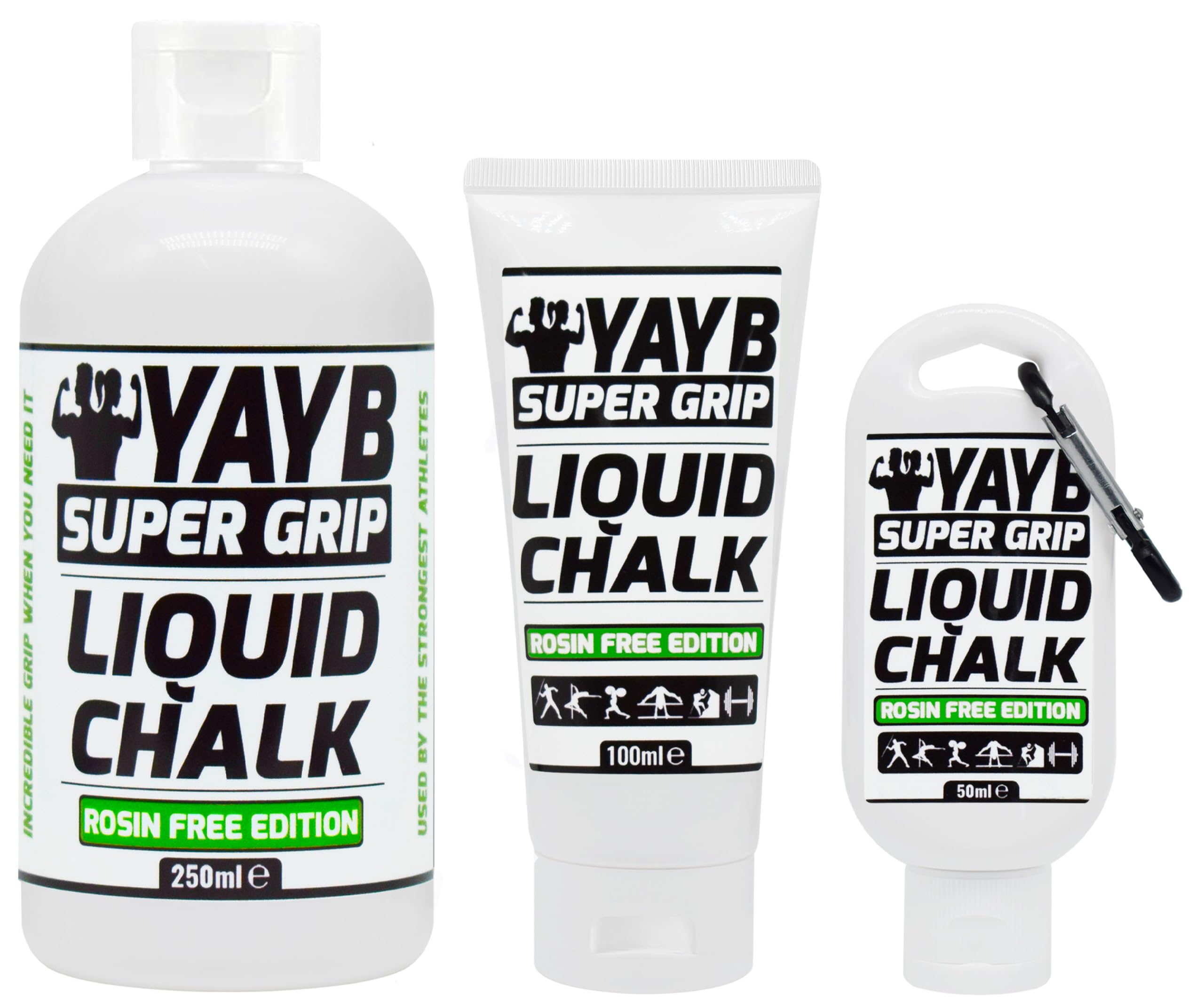 YAYB LIQUID CHALK ROSIN FREE | WHITE LABEL EDITION | Powerful Grip Formula | Sweat-Free Hands | Rock Climbing | Bouldering | Weight Lifting | Bodybuilding (500ml + 50ml (mixed carabiner colour))