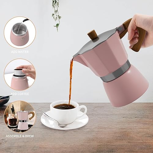 Miniatura 5 de ShanSon Moka Pot - Cafetera de café expreso de 3 tazas de 5 onzas, cafetera italiana manual cubana, cafetera italiana de café expreso greca para