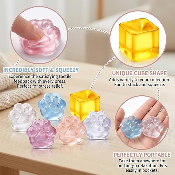 20PCS Mini Cube Squeeze, Cat Paw Squeeze and Fidget Squeeze, Stress Mini Sensory for Party Favors, Friend Gift