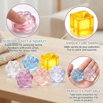 20PCS Mini Cube Squeeze, Cat Paw Squeeze and Fidget Squeeze, Stress Mini Sensory for Party Favors, Friend Gift