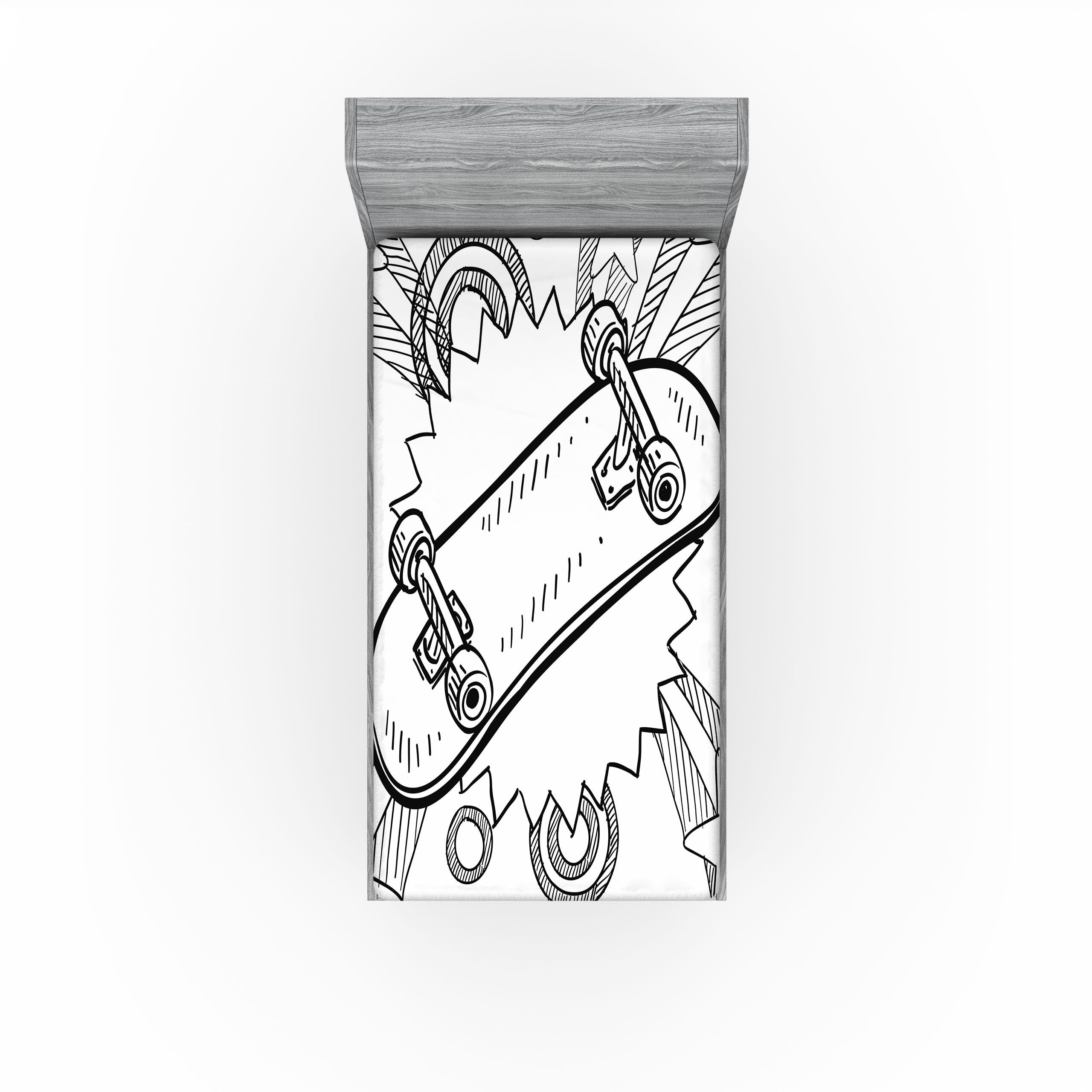 Ambesonne Hipster 2 Pack Fitted Sheet, Skateboard Pop Art Style, Bed Cover All-Round Elastic Deep Pockets 2 Pieces, Package Contains 2 Twin Size Fitted Sheets, Black Grey White