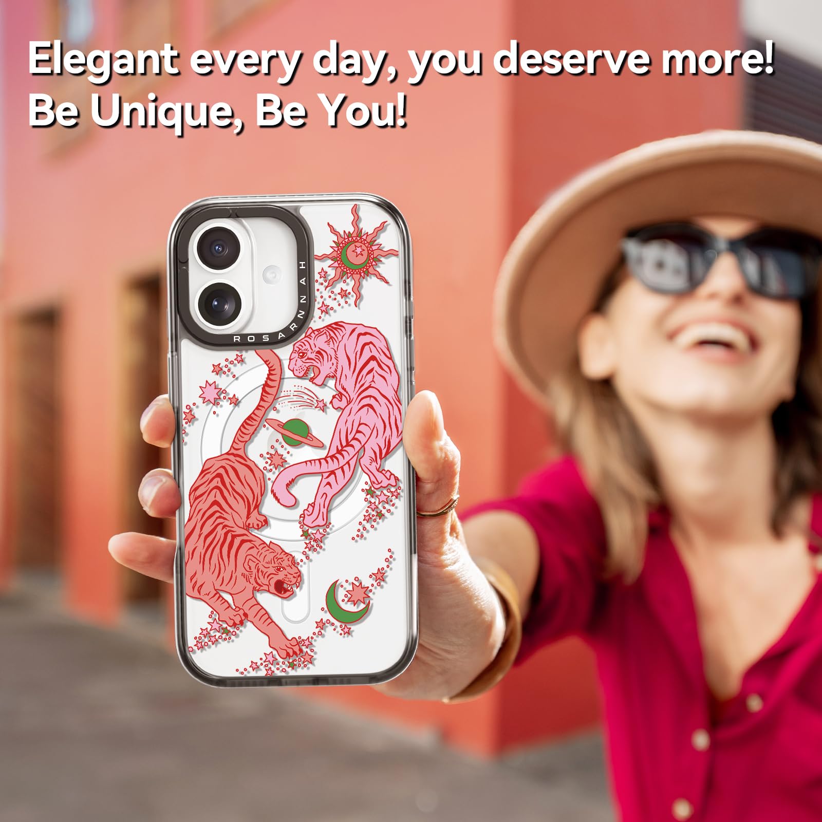 Rosarnnah Bonita funda para iPhone, compatible con Magsafe, duradera, a prueba de golpes, caída de 6.5 pies, diseño divertido de tigre para iPhone (6.1 pulgadas), color negro