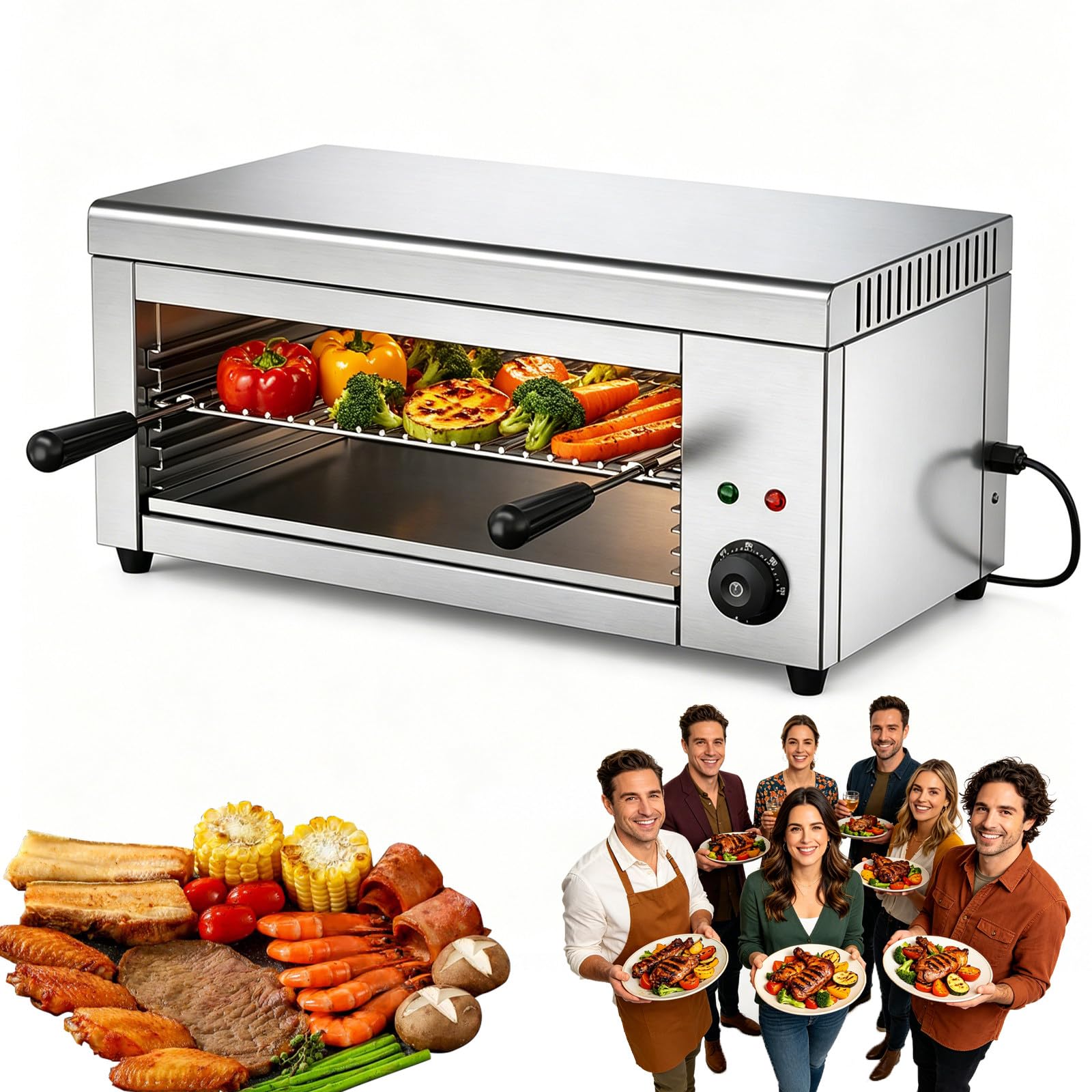 Salamandra Profesional Eléctrica 2000 W – Acero Inoxidable – 50-300 °C – Uso Industrial Hostelería - Montaje en Pared o sobremesa - para sándwiches y Asar filetes
