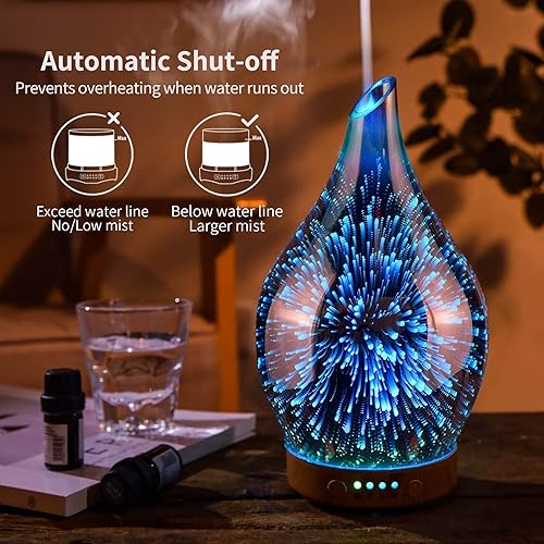 Vista 6 de Porseme Afantty - Difusor de aceite esencial de volcán de 3.4 fl oz + 3.4 fl oz, difusor de aceite esencial de vidrio 3D, humidificador ultrasónico